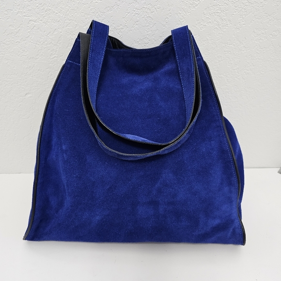 Eileen Fisher Handbags - Eileen Fisher Royal Blue Suede Trapeze Tote Bag Soft Slouchy Cobalt & Black